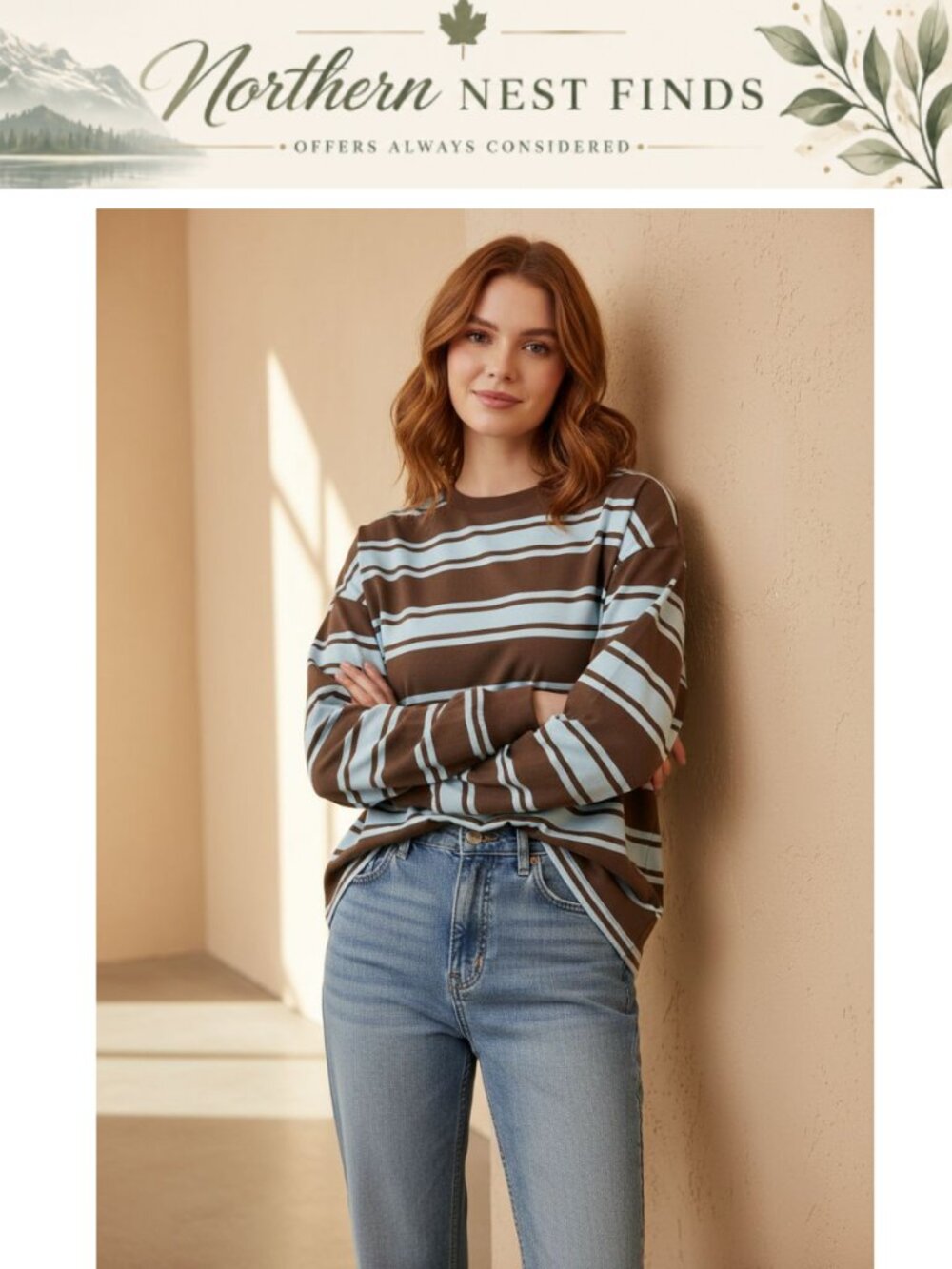 Plus Size Striped Crewneck Sweatshirt Long Sleeve Drop Shoulder Pullover